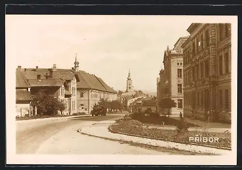 AK Pribor, Strassenblick auf die Kirche