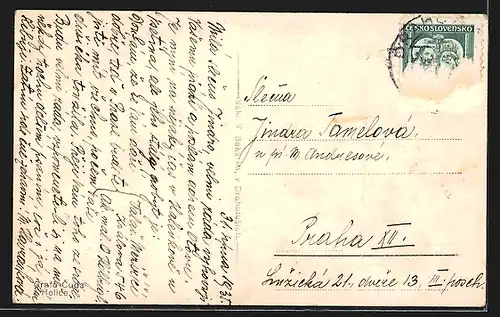 AK Drahotuse u Hranic, Gebäudeansicht, Kirche, Strassenpartie