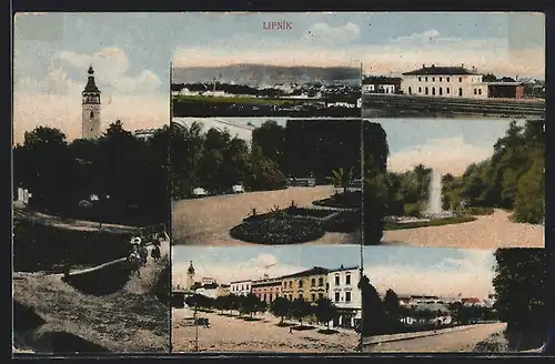 AK Leipnik, Kirche, Gartenanlagen, Stadtplatz