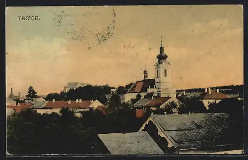 AK Trsice, Ortspartie mit Kirche