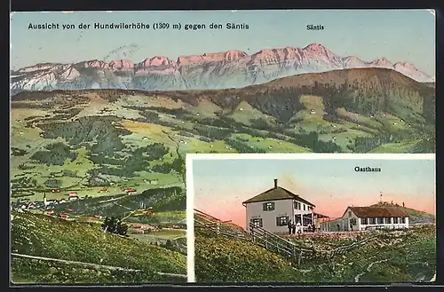 AK Hundwil, Gasthaus, Aussicht von der Hundwilerhöhe gegen den Säntis