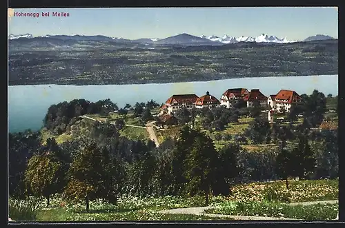 AK Hohenegg, Ortsansicht mit See im Hintergrund