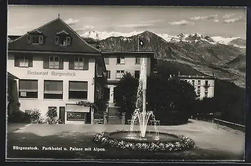 AK Bürgenstock, Parkhotel und Palace mit Alpen