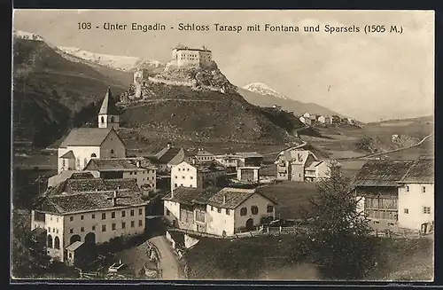 AK Tarasp /Unter-Engadin, Schloss Tarasp mit Fontana und Sparsels