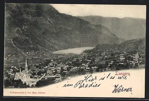 AK Lungern, Blick auf Ort und Kirche