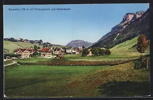 AK Emmetten, Ortsansicht mit Frohnalpstock und Niederbauen