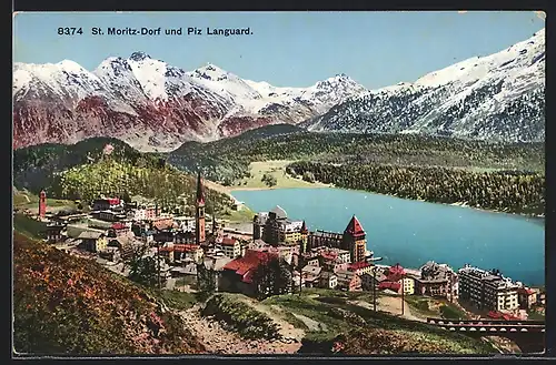 AK St. Moritz-Dorf, Ansicht mit Piz Languard