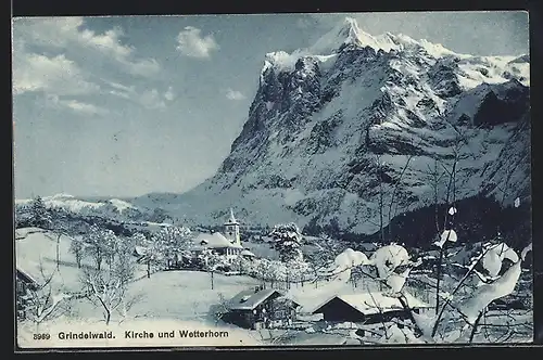 AK Grindelwald, Kirche und Wetterhorn