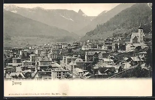 AK Davos, Ortsansicht mit Kirche
