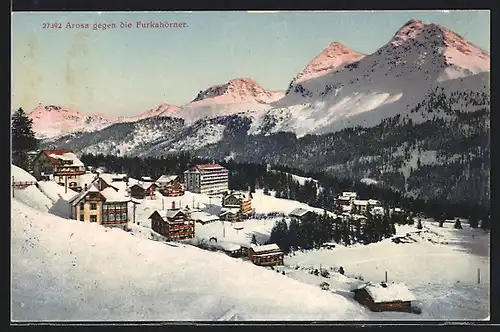 AK Arosa, Ortsansicht gegen die Furkahörner