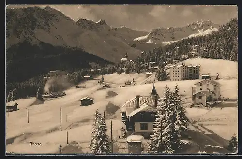 AK Arosa, Blick in den verschneiten Ort