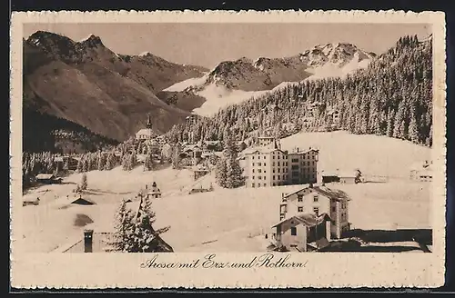 AK Arosa, Ortsansicht mit Erz und Rothorn