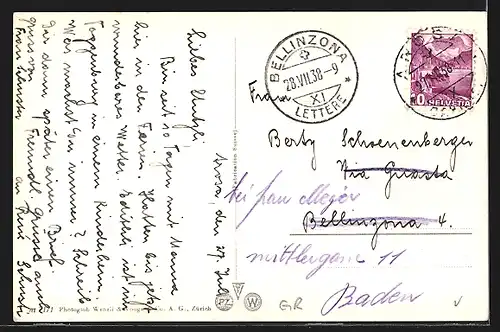 AK Arosa, Post Hotel, Schwäne auf dem Obersee