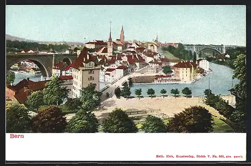 AK Bern, Blick in den Ort mit Brücken