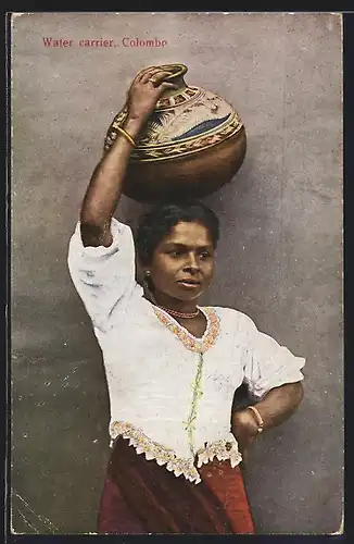 AK Colombo, Water carrier, Indische Wasserträgerin