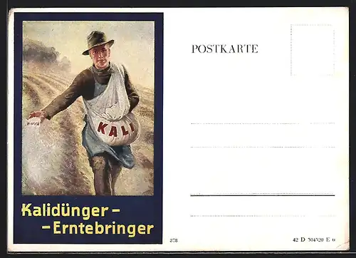 AK Reklame für Kalidünger, Bauer düngt mit Kali sein Feld
