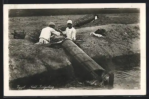 AK Ägypten, Field Irrigating, Arabische Männer bei der Feldbewässerung