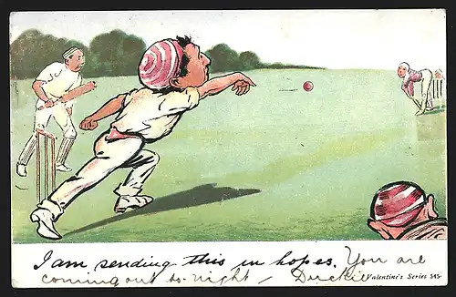 Künstler-AK Mann wirft einen Ball beim Cricket