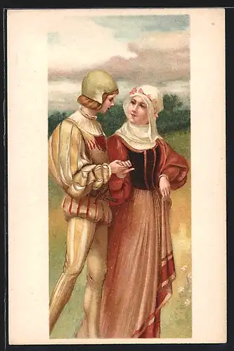 Lithographie Mittelalterliche junges, adeliges Paar