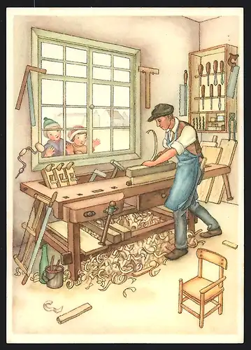 Künstler-AK Schreinermeister in seiner Werkstatt