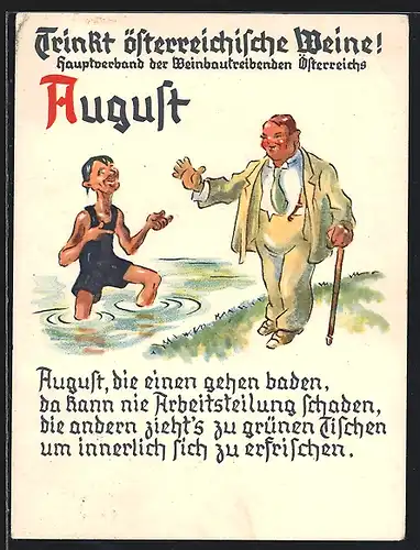 AK Hauptverband der Weinbautreibenden Österreichs, Trinkt österreichische Weine!, August, Kalender