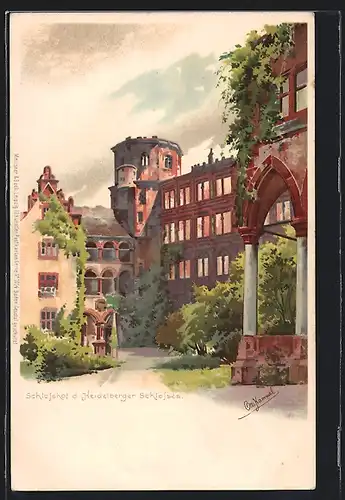 Künstler-AK Otto Hammel: Heidelberg, Partie auf dem Schlosshof