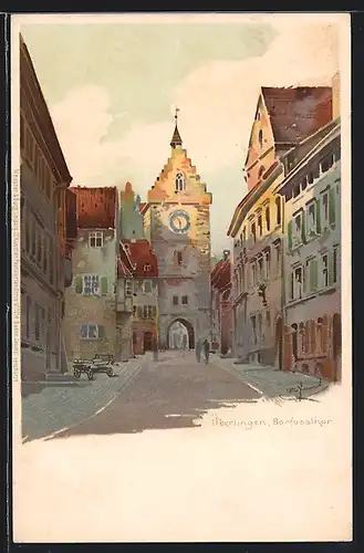 Künstler-Lithographie Meissner & Buch (M&B), Überlingen, Strassenpartie am Barfusstor