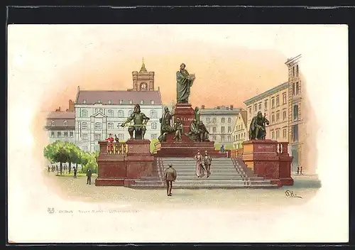 Lithographie Berlin, Lutherdenkmal am Neuen Markt