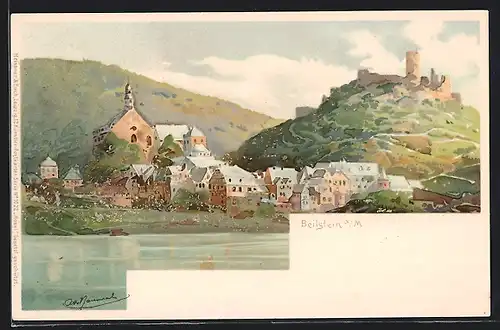 Künstler-AK Otto Hammel: Beilstein, Gesamtansicht m. Burg