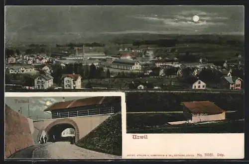 AK Uzwil, Tunnel, Ortsansicht mit Fabrik