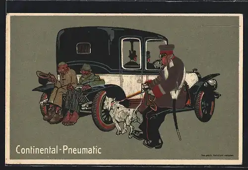 Künstler-AK Auto mit Blindenpassagieren, Reklame Continental-Pneumatic