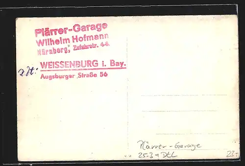 Foto-AK Nürnberg, Plärrer-Garage v. Wilhelm Hofmann, Zufuhrstrasse 4-6