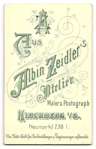 Fotografie Albin Zeidler, Kirchberg i. S., Neumarkt 238, Junges Mädchen im taillierten Kleid mit gelocktem Haar