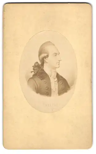 Fotografie unbekannter Fotograf und Ort, Portrait Johann Wolfgang von Goethe im Seitenprofil, nach einem Gemälde