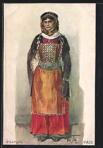 AK Junge Georgierin in bunter Tracht