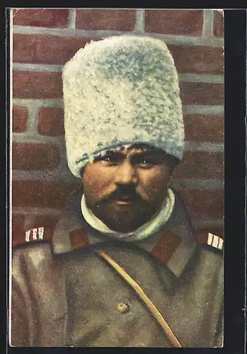 AK Russischer Soldat mit weisser Fellmütze