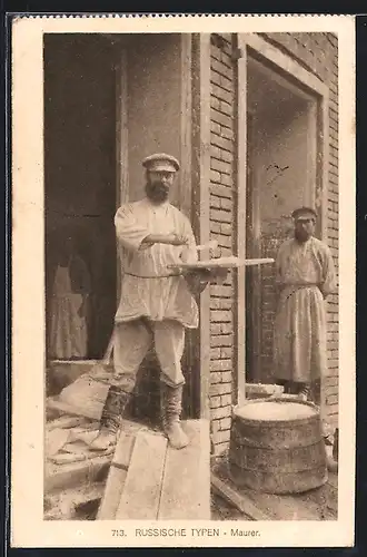 AK Russische Typen, Maurer bei der Arbeit
