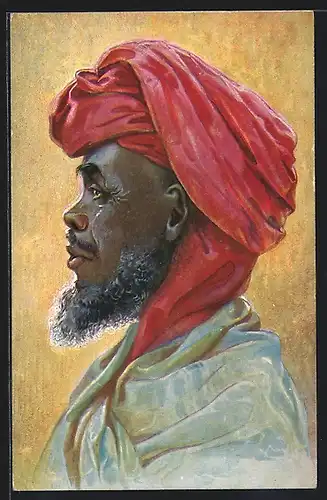 Künstler-AK Deutsch-Ostafrika, Dunkelhäutiger Araber mit Turban