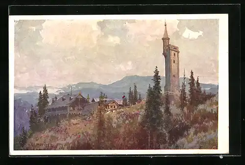 Künstler-AK Karl Ludwig Prinz: Mariazell, Bürgeralpe mit Aussichtsturm