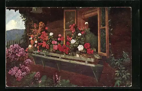 Künstler-AK Karl Maria Schuster: Kirchberg am Wechsel, Im Blumenschmuck