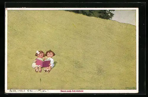 Künstler-AK H.S.B.: Kleines Paar beim Singen