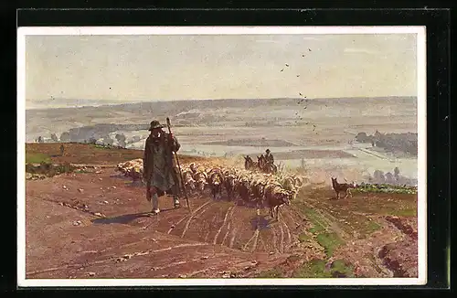 Künstler-AK Otto Strützel: Heimziehende Schafherde