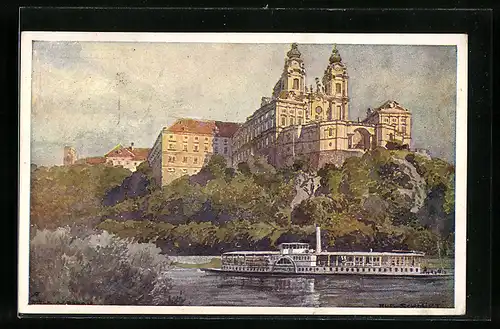Künstler-AK Rudolf Schmidt: Melk, Salondampfer auf der Donau