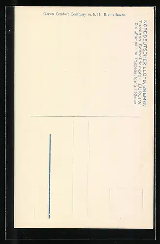 AK Passagierschiff, Turbinen-Schnelldampfer Europa, Treppenaufgang I. Klasse