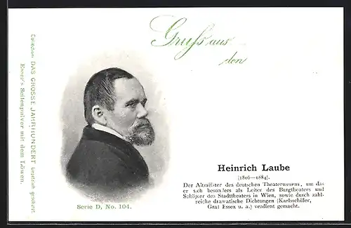 AK Portrait des Dichters Heinrich Laube