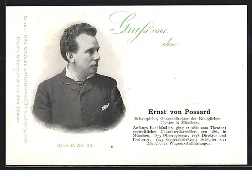 AK Schauspieler Ernst von Possard in zugeknöpftem Jackett, Grusskarte