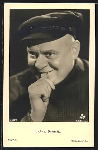 AK Schauspieler Ludwig Schmitz lächelnd mit Hut posierend