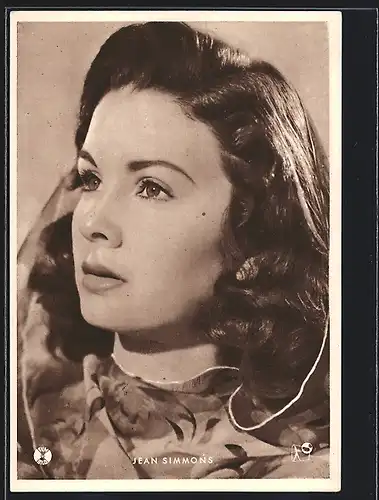 AK Schauspielerin Jean Simmons mit verträumtem Blick
