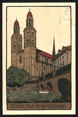 Steindruck-AK Zürich, Das Grossmünster