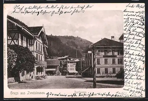 AK Zweisimmen, Strasse Dorfgasse mit Hotel